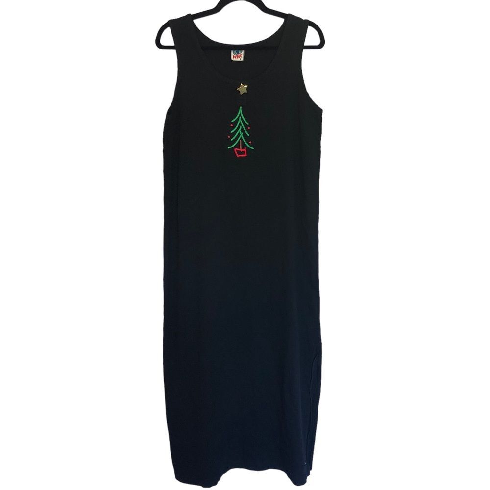 Wek Vintage Sleeveless Holiday Knit Midi Dress Embroidered Black size 2